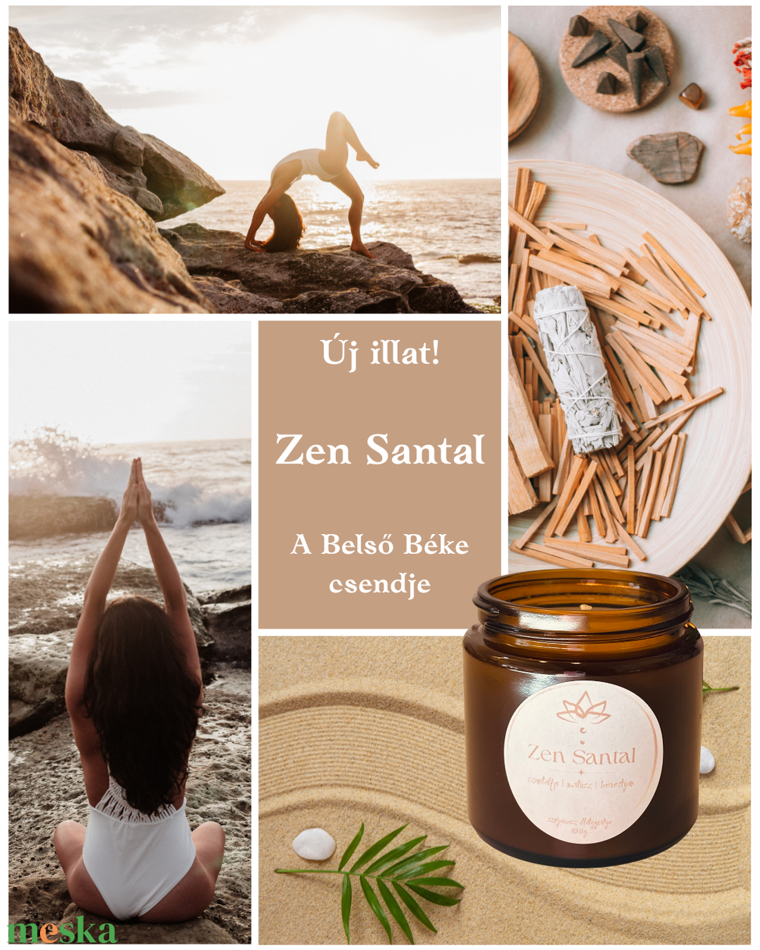 Zen Santal - szantálfa, keleties füstőlő illatú szójagyertya - otthon & életmód - gyertya, illat, aroma - gyertya - Meska.hu