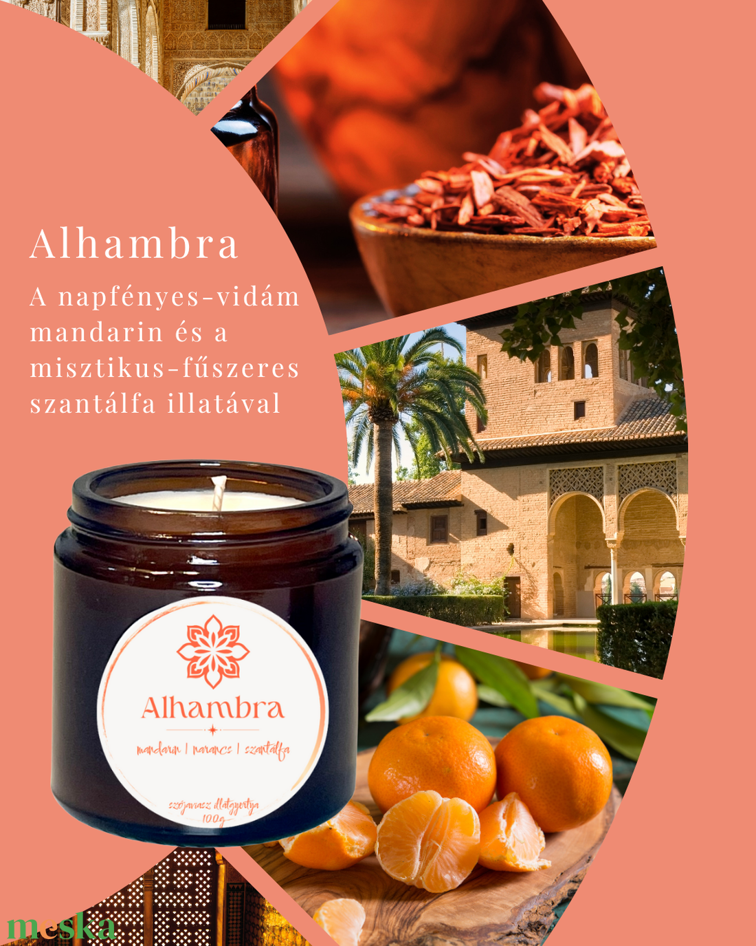 Alhambra - mandarin, szantálfa illatú szójagyertya - otthon & életmód - gyertya, illat, aroma - gyertya - Meska.hu