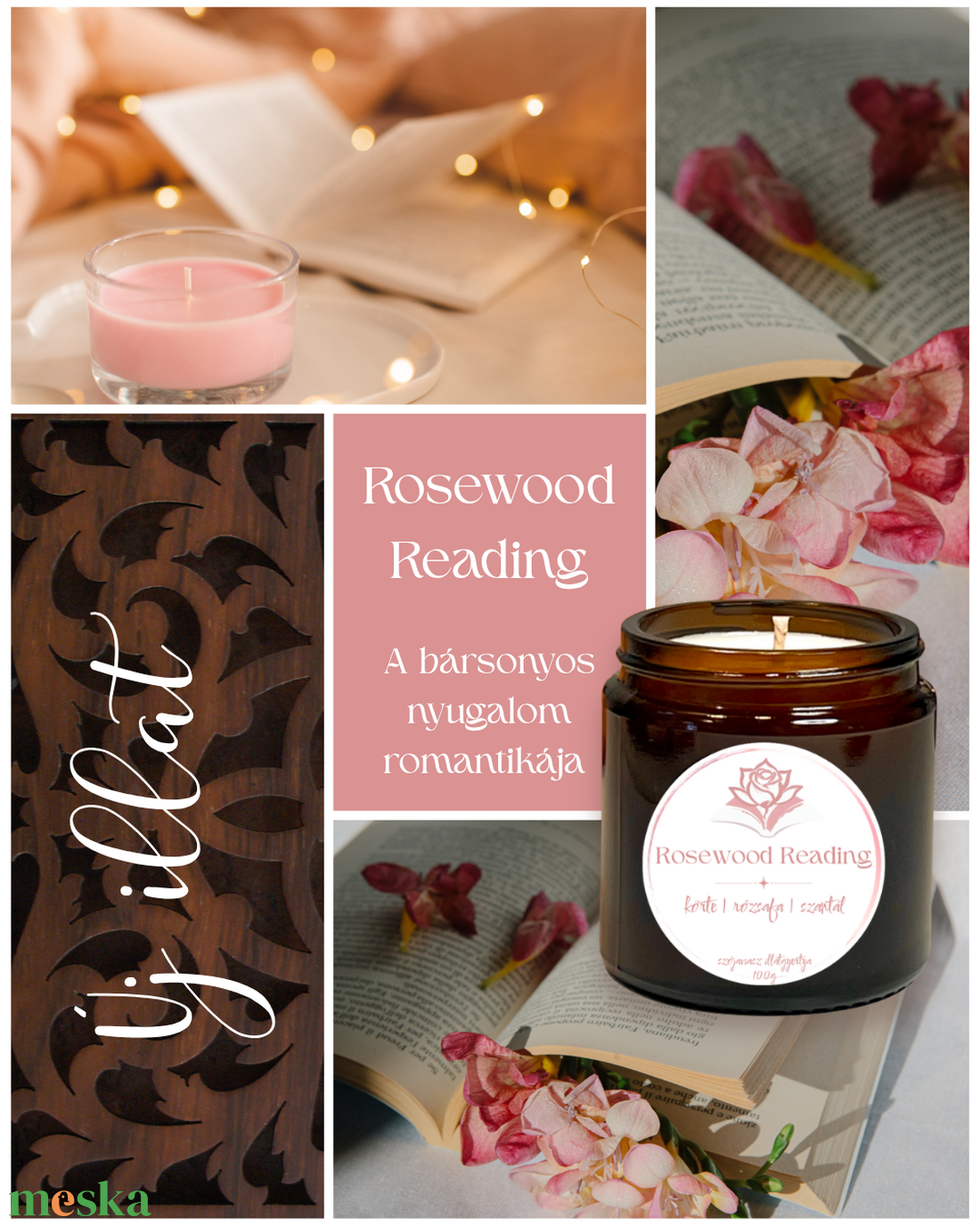Rosewood Reading - rózsafa szantál illatú szójagyertya - otthon & életmód - gyertya, illat, aroma - gyertya - Meska.hu
