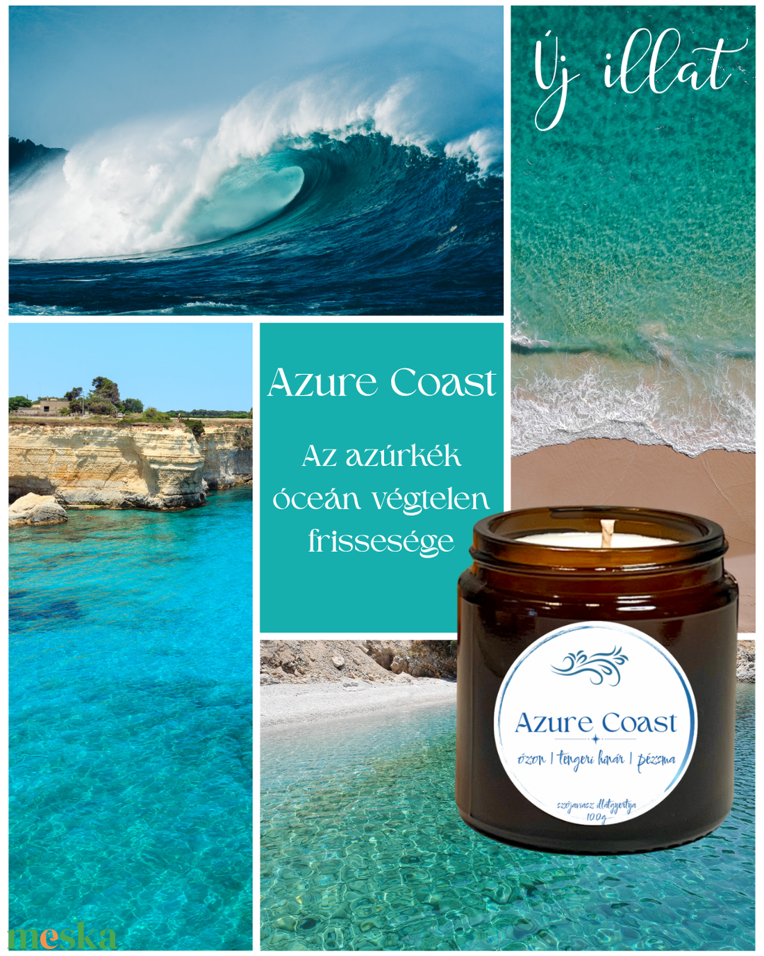Azure Coast  - tengerillatú szójagyertya - otthon & életmód - gyertya, illat, aroma - gyertya - Meska.hu