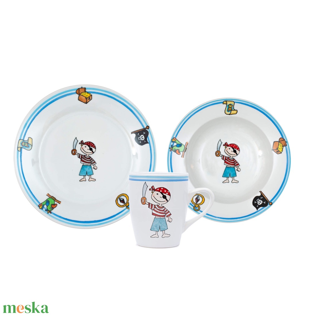 Kalózos étkészlet - otthon & életmód - konyhafelszerelés, tálalás - tálalás - tányér & étkészlet - Meska.hu