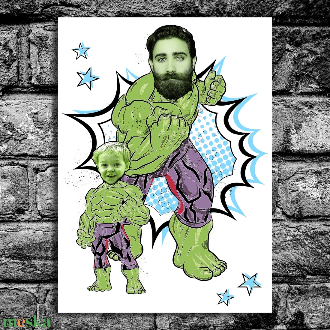 Vicces szuperhősös grafika apának fotópapíron (A/4) Hulk - szerkeszthető ajándék a legerősebb apának - művészet - grafika & illusztráció - digitális - Meska.hu