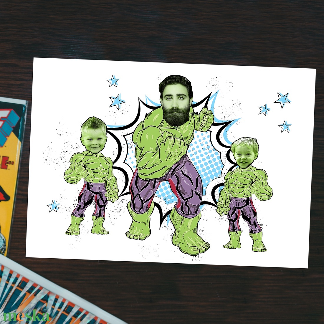 Vicces szuperhősös grafika apának fotópapíron (A/4) Hulk - szerkeszthető ajándék a legerősebb apának - művészet - grafika & illusztráció - digitális - Meska.hu