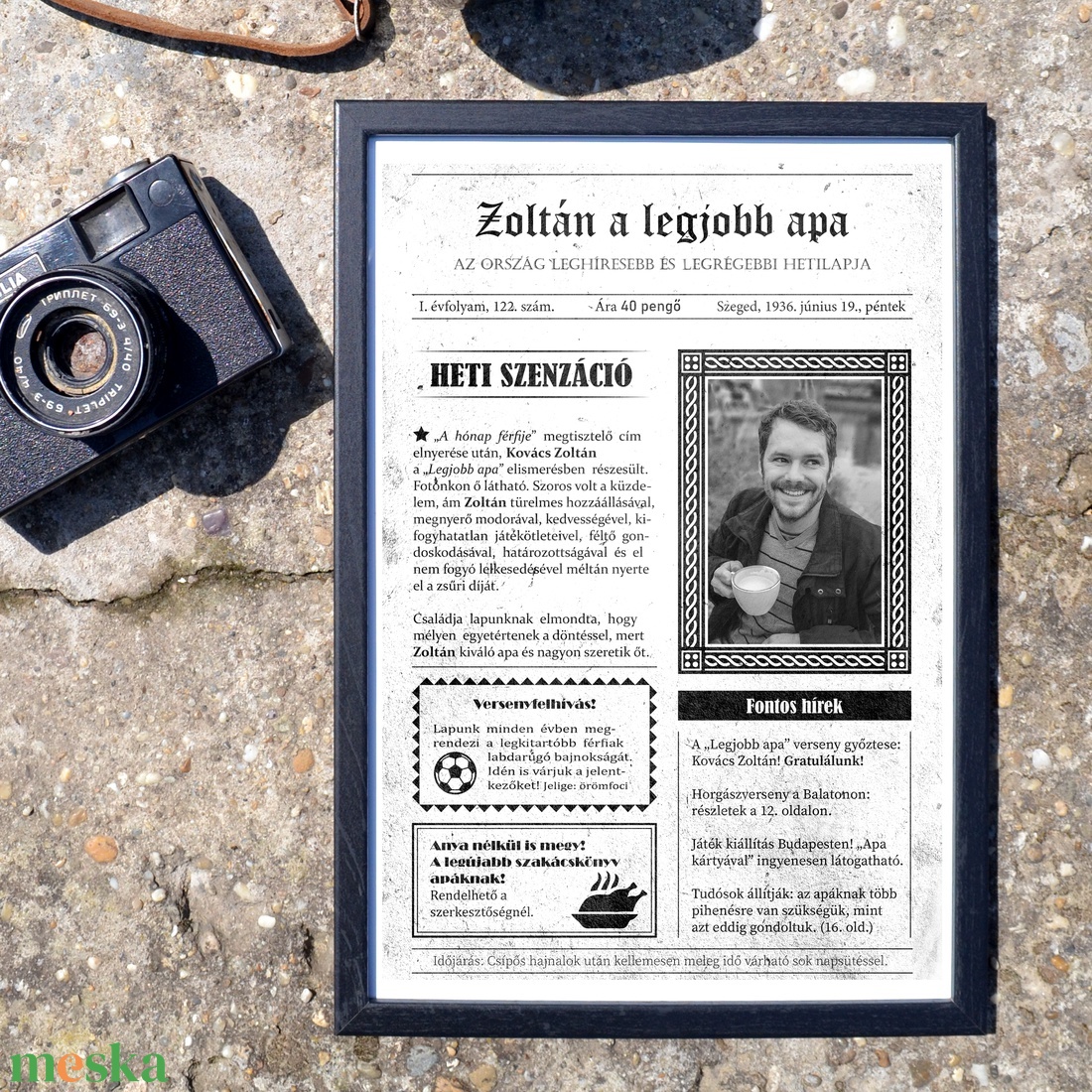 Apa a címlapon! Szerkeszthető hetilap grafika apának fotópapíron (A/4) ajándék apának, apák napjára, a legjobb apának - művészet - grafika & illusztráció - digitális - Meska.hu