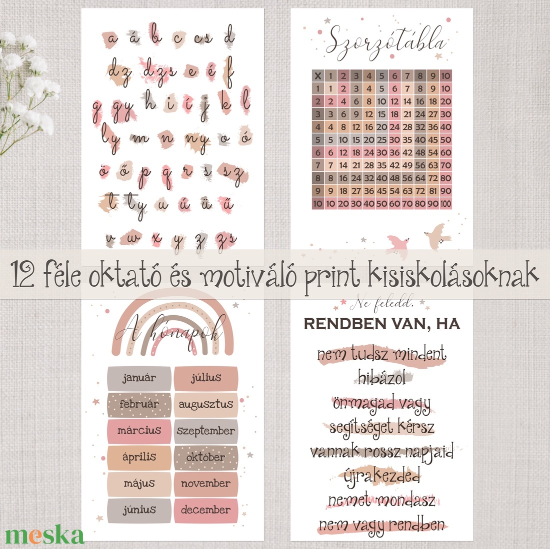 12 féle oktató és motiváló dekor print kisiskolásoknak A/4-es méretben (fotópapírra nyomtatva vagy keretezve) akciós termékkép 1
