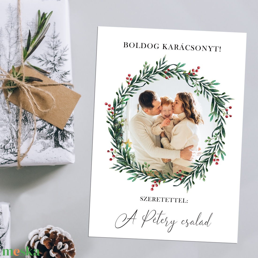 Karácsonyi koszorú grafika dekor A/4-es méretben (digitális kép vagy fotópapírra nyomtatva, keretezve) fekete - karácsony - karácsonyi ajándékozás - karácsonyi képeslap, üdvözlőlap, ajándékkísérő - Meska.hu