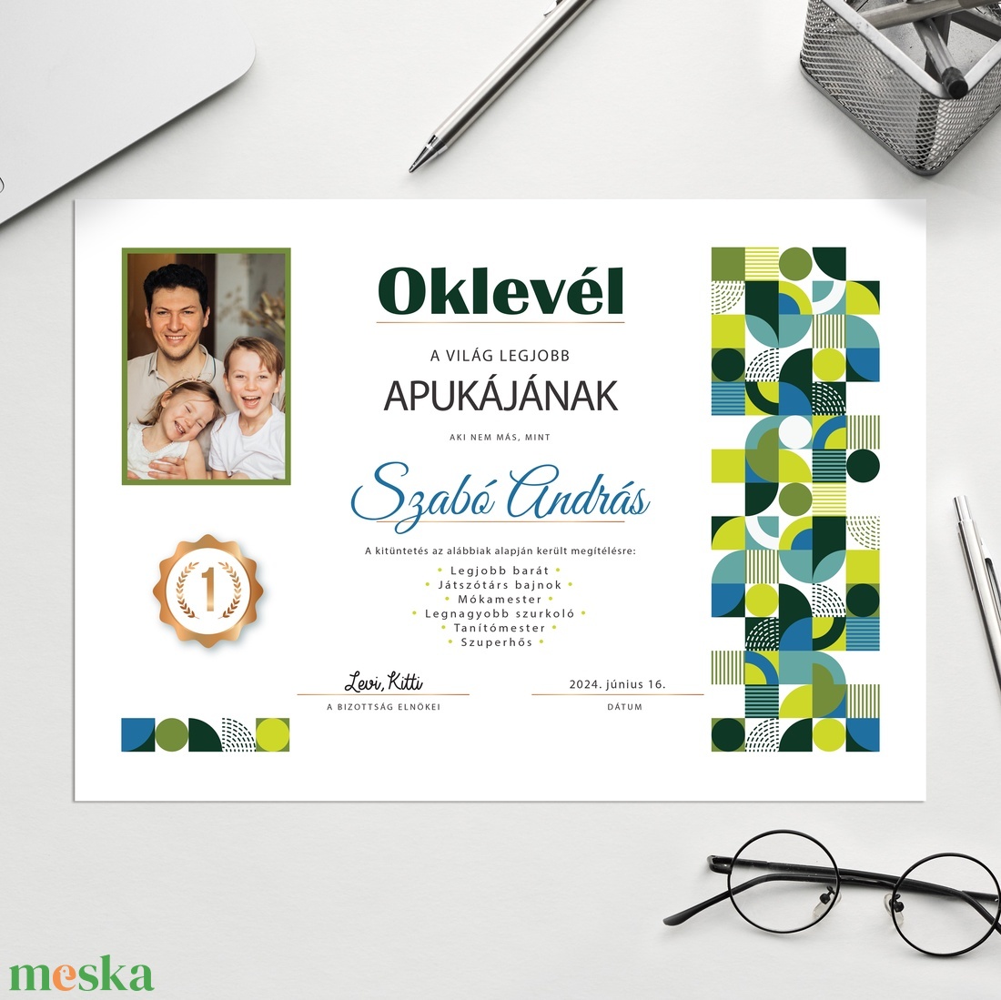 Oklevél a legjobb apának! Szerkeszthető apák napi grafika fotópapíron (A/4) ajándék geometriai mintával - művészet - grafika & illusztráció - digitális - Meska.hu Oklevél a legjobb apának! Szerkeszthető apák napi grafika fotópapíron (A/4) ajándék geometriai mintával - művészet - grafika & illusztráció - digitális - Meska.hu