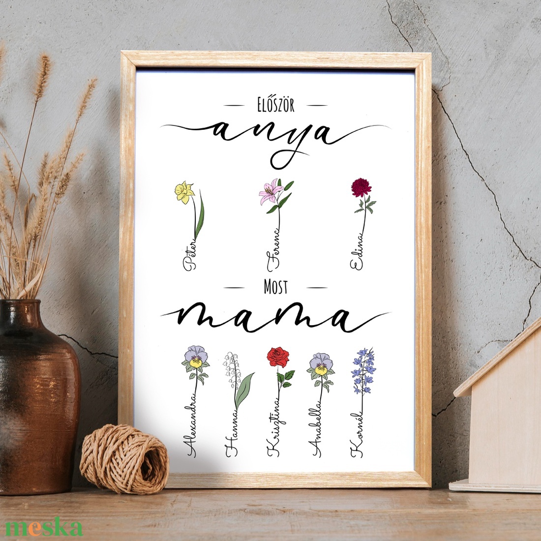 Először anya, most mama grafika a hónapok virágaival, gyermekek és unokák nevével (digitálisan vagy fotópapíron) - művészet - grafika & illusztráció - digitális - Meska.hu