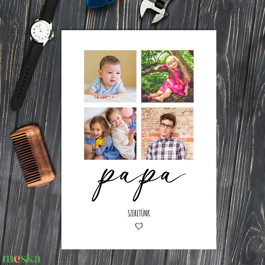 Letisztult meglepetés papának, apának - 4db családi fotóval - fekete-fehér vagy színes grafika - apák napjára - művészet - grafika & illusztráció - digitális - Meska.hu