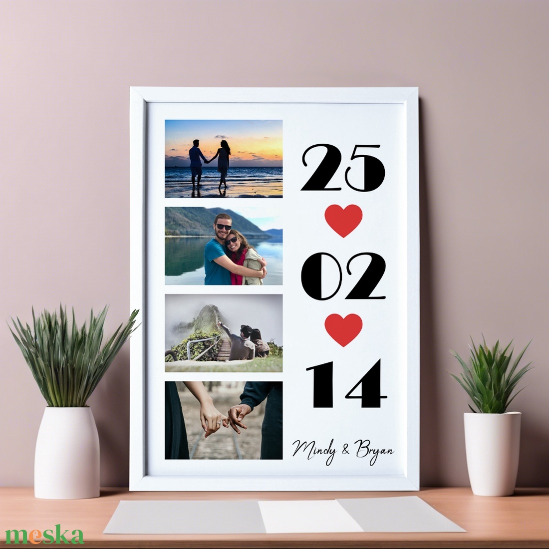 Évfordulós grafika - nászajándék grafika - 4 fotó dátummal, aláírással - szerkeszthető kép - művészet - grafika & illusztráció - digitális - Meska.hu