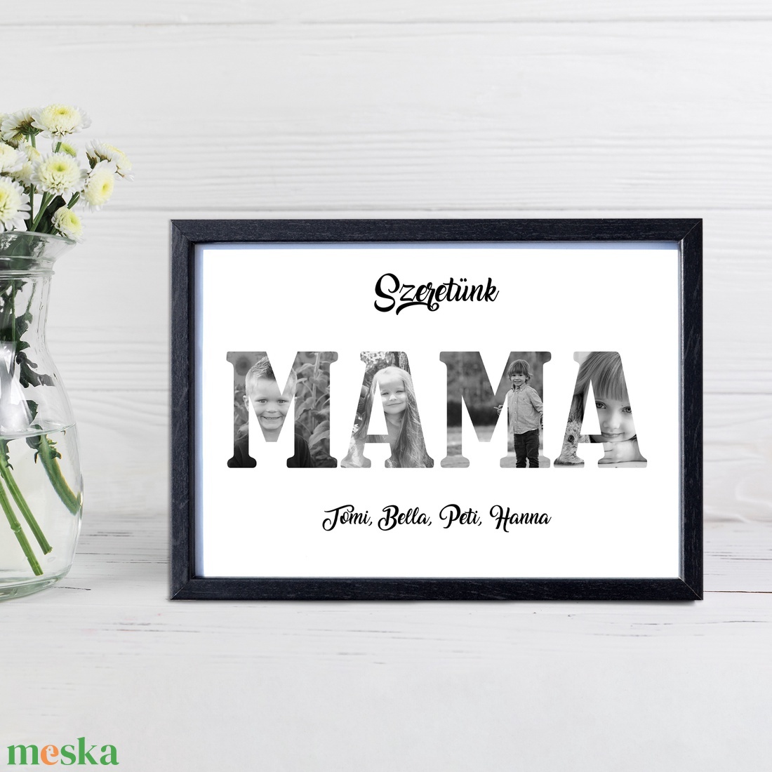 Szeretünk MAMA! Szerkeszthető ajándék mamának, fekete-fehér grafika saját fotókkal (digitálisan vagy fotópapíron) - művészet - grafika & illusztráció - digitális - Meska.hu
