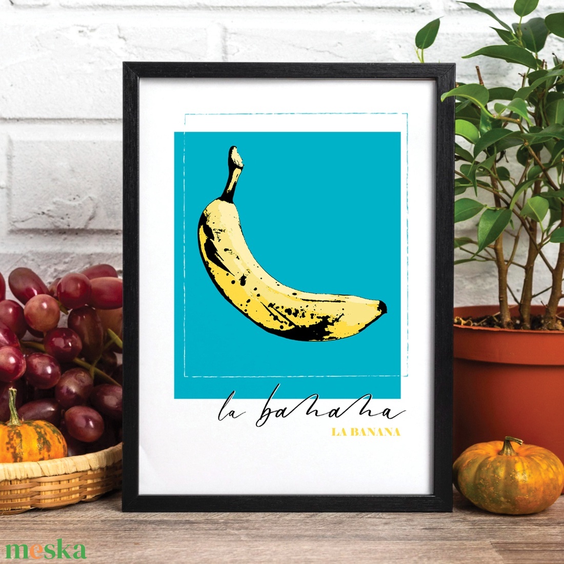 Vidám olasz banános dekorációs print fotópapíron vagy keretezve (A/4) színes pop-art konyhai dekor akciós termékkép 1