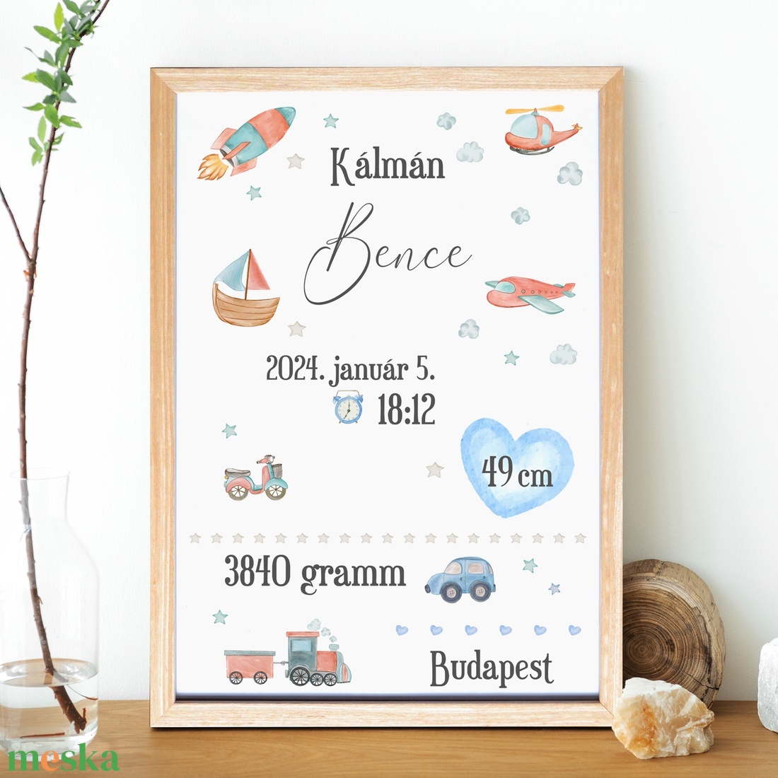 Fiús baba születési adatok dekor print A/4-es méretben (digitálisan vagy fotópapírra nyomtatva, keretezve) fekete-fehér - otthon & életmód - babaszoba, gyerekszoba - babaszoba kép - Meska.hu