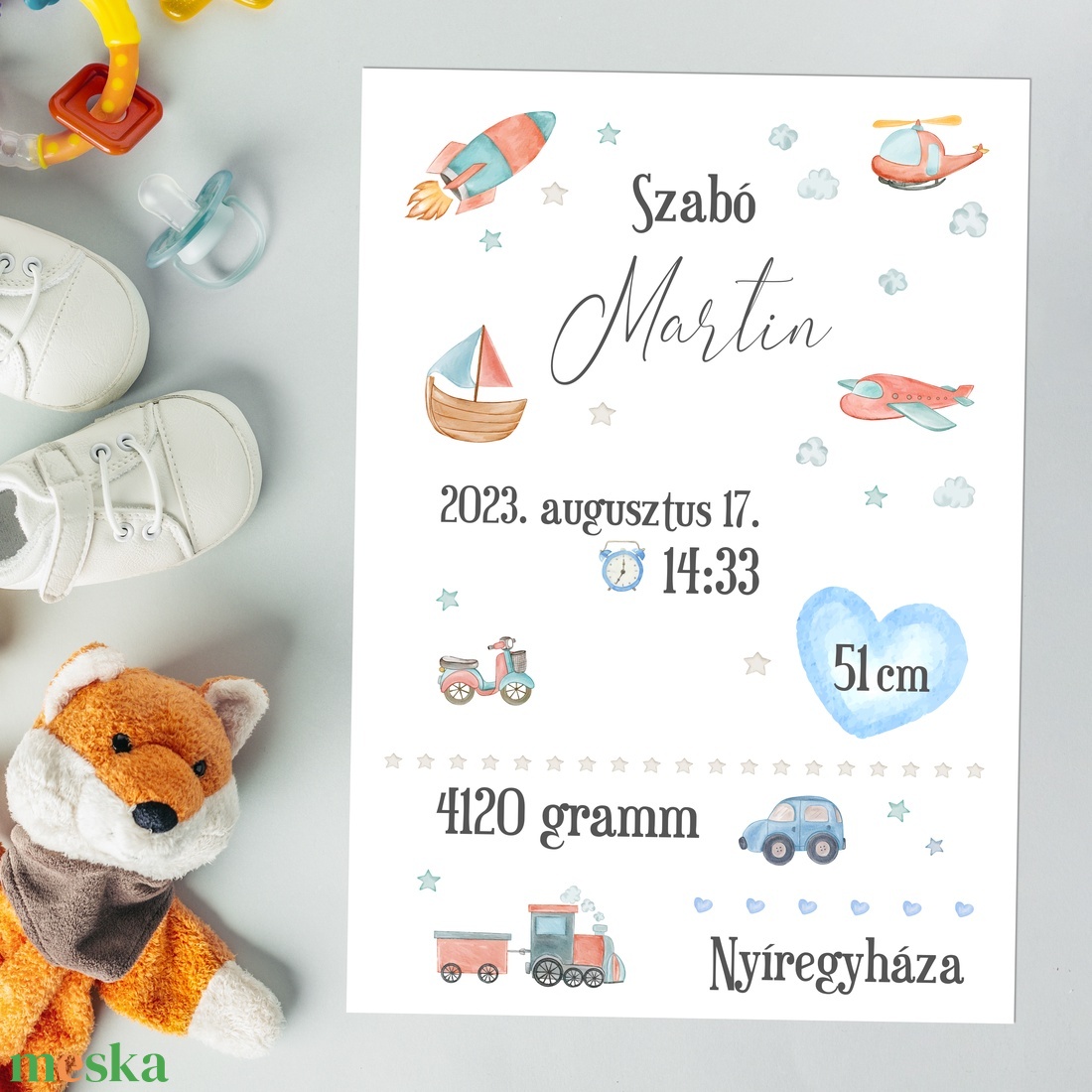 Fiús baba születési adatok dekor print A/4-es méretben (digitálisan vagy fotópapírra nyomtatva, keretezve) fekete-fehér - otthon & életmód - babaszoba, gyerekszoba - babaszoba kép - Meska.hu