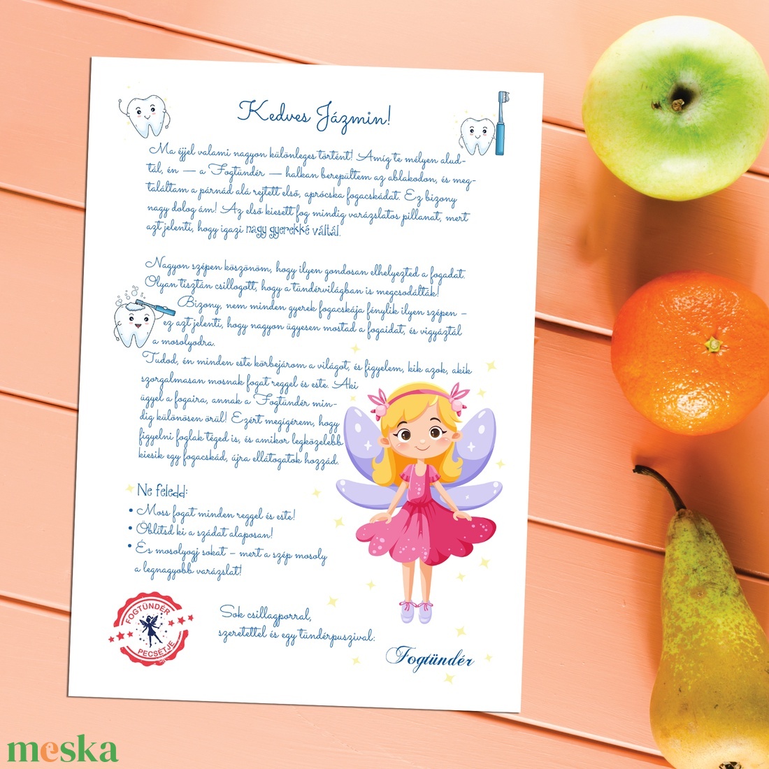 Fogtündér levél gyerekeknek  névre szóló, digitális, nyomtatható üzenet az első kiesett fog után - szépségápolás - fogápolás - Meska.hu