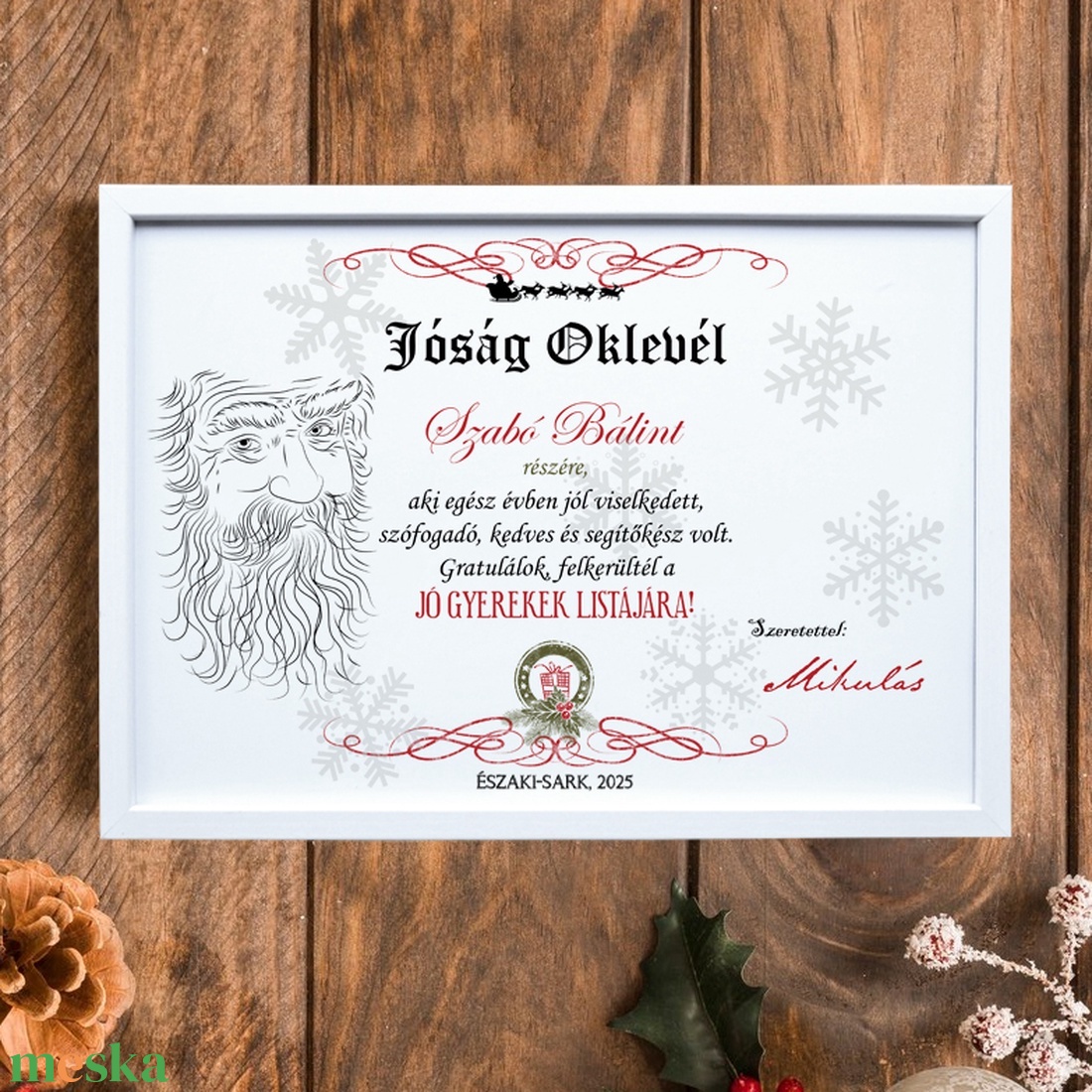 Jóság oklevél a Mikulástól - névre szólóan (digitális kép vagy fotópapírra nyomtatva vagy keretezve) - karácsony - mikulás - mikulás ajándékok - Meska.hu