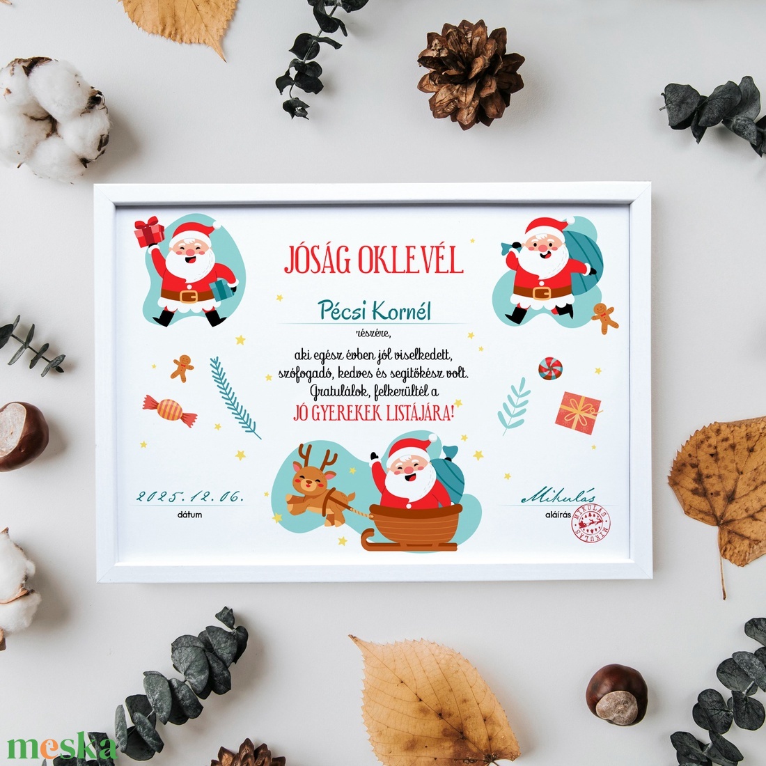 Jóság oklevél a Mikulástól - névre szólóan (digitális kép vagy fotópapírra nyomtatva, vagy keretezve) - karácsony - mikulás - mikulás ajándékok - Meska.hu