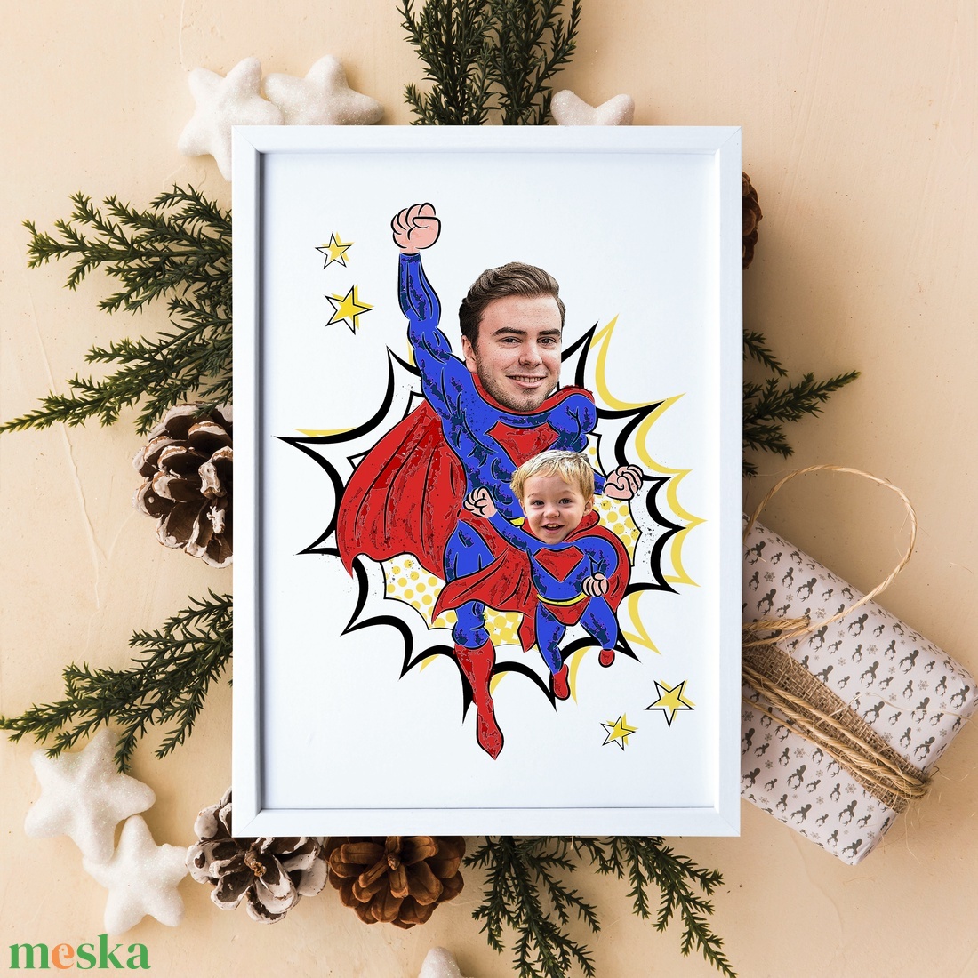 Szuperapa gyermekeivel - Szuperhősös grafika apának fotópapíron (A/4) szerkeszthető ajándék - művészet - grafika & illusztráció - digitális - Meska.hu