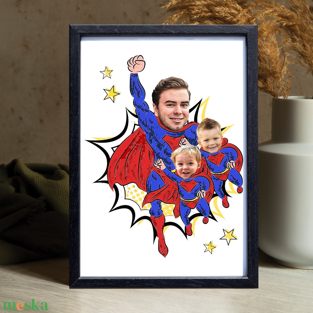 Szuperapa gyermekeivel - Szuperhősös grafika apának fotópapíron (A/4) szerkeszthető ajándék - művészet - grafika & illusztráció - digitális - Meska.hu