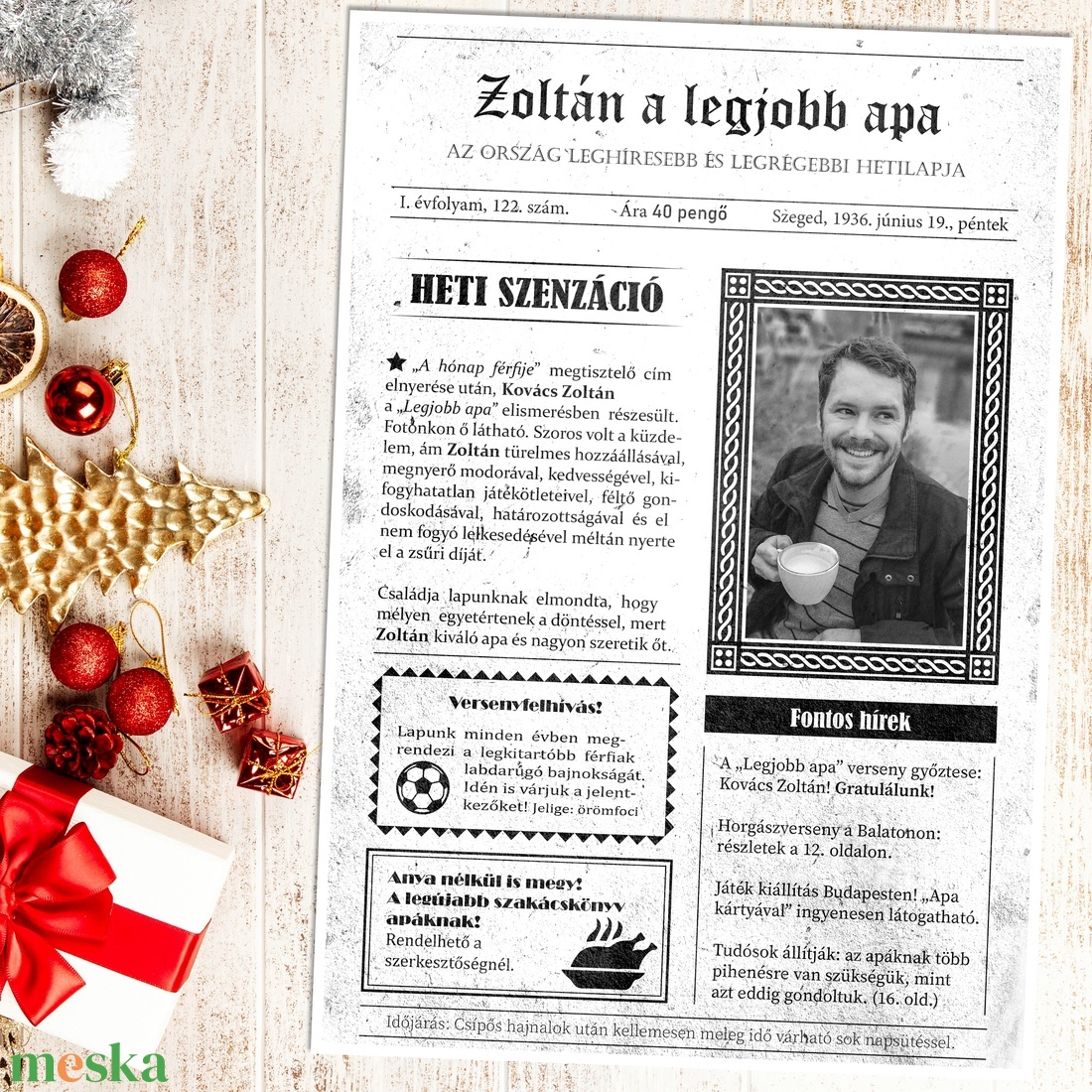 Apa a címlapon! Szerkeszthető hetilap grafika apának fotópapíron (A/4) ajándék apának, apák napjára, a legjobb apának - művészet - grafika & illusztráció - digitális - Meska.hu