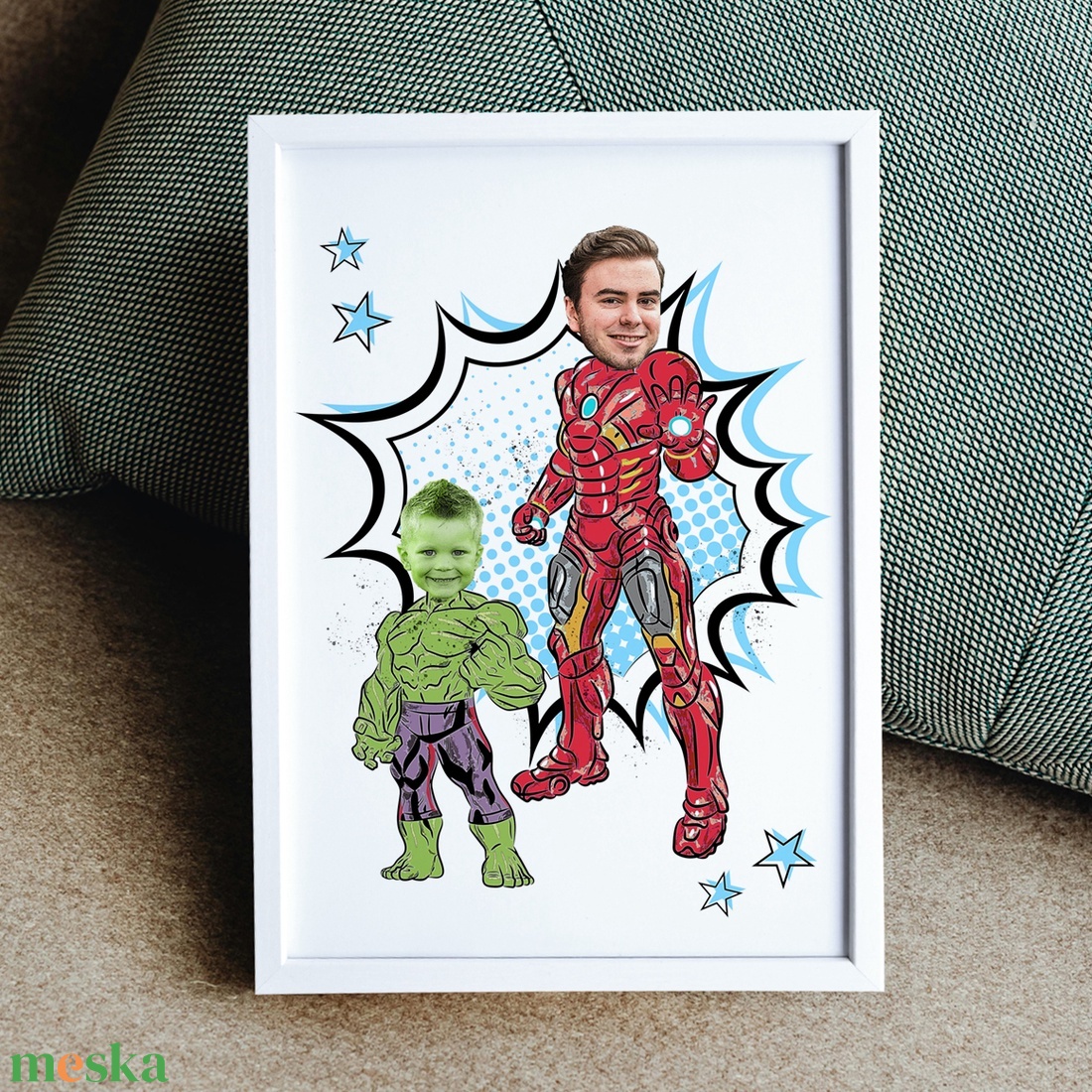 Vicces szuperhősös Apa-Fia grafika fotópapíron (A/4) Vasember és kicsi Hulk - szerkeszthető ajándék a legjobb apának - művészet - grafika & illusztráció - digitális - Meska.hu