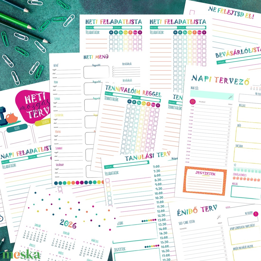 Hatalmas 2026-os tervező csomag, listák, naptárak, tanulási terv, mozgás terv, hála napló - digitális termék - otthon & életmód - papír, írószer - naptár & tervező - Meska.hu