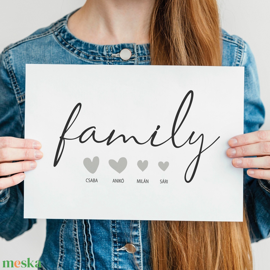 Letisztult családi family dekor nevekkel és szívekkel (digitális kép vagy fotópapírra nyomtatva) fekete-fehér - otthon & életmód - dekoráció - fali és függő dekoráció - betű & név - Meska.hu