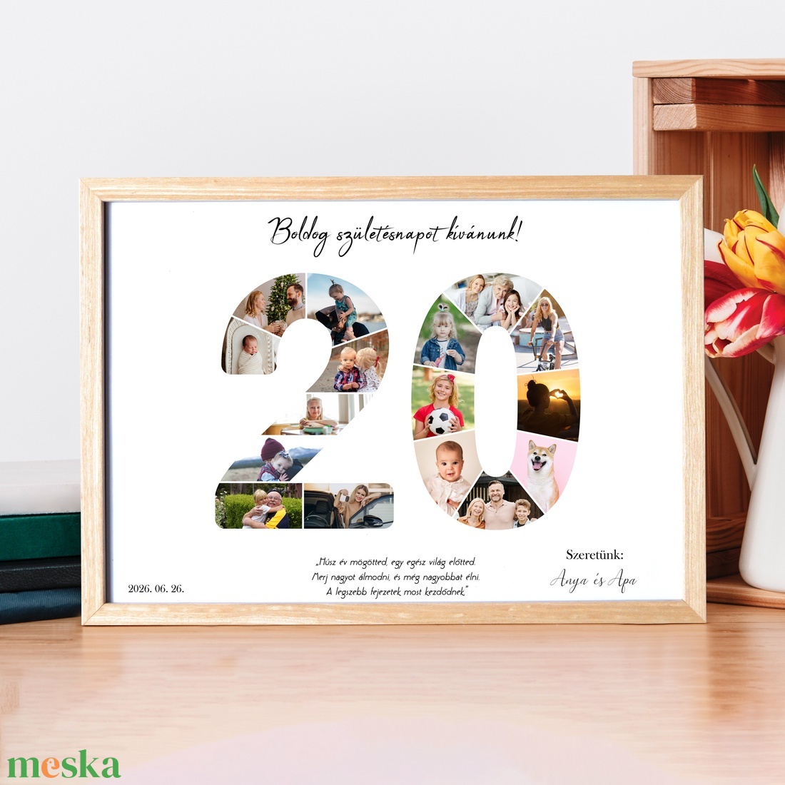 20-as szülinapi fotókollázs A/4-es méretben dátummal, aláírással (digitális kép vagy fotópapírra nyomtatva, keretezve) - művészet - kollázs - Meska.hu