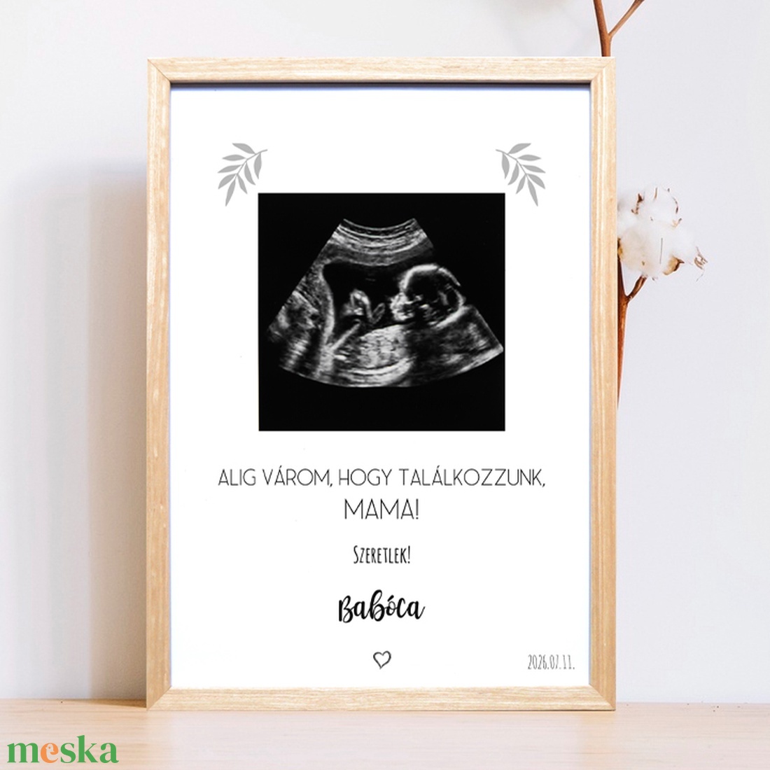 Bababejelentő Apának, Mamának ultrahangos képpel A/4-es méretben (digitálisan vagy fotópapírra nyomtatva, keretezve) - baba - mama - babaemlékek - bababejelentők - Meska.hu