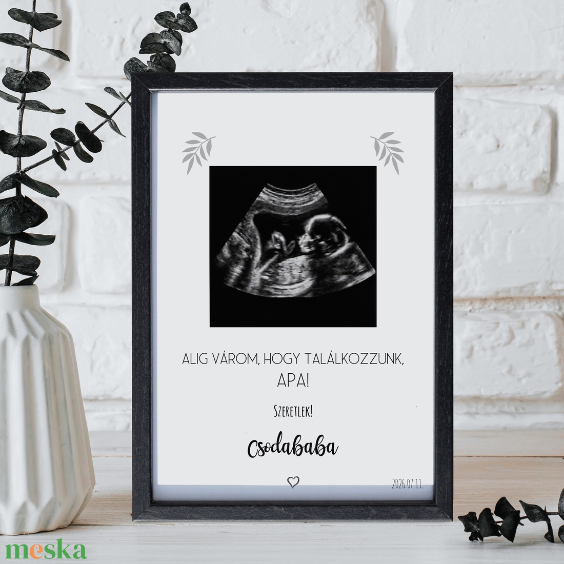 Bababejelentő Apának, Mamának ultrahangos képpel A/4-es méretben (digitálisan vagy fotópapírra nyomtatva, keretezve) - baba - mama - babaemlékek - bababejelentők - Meska.hu