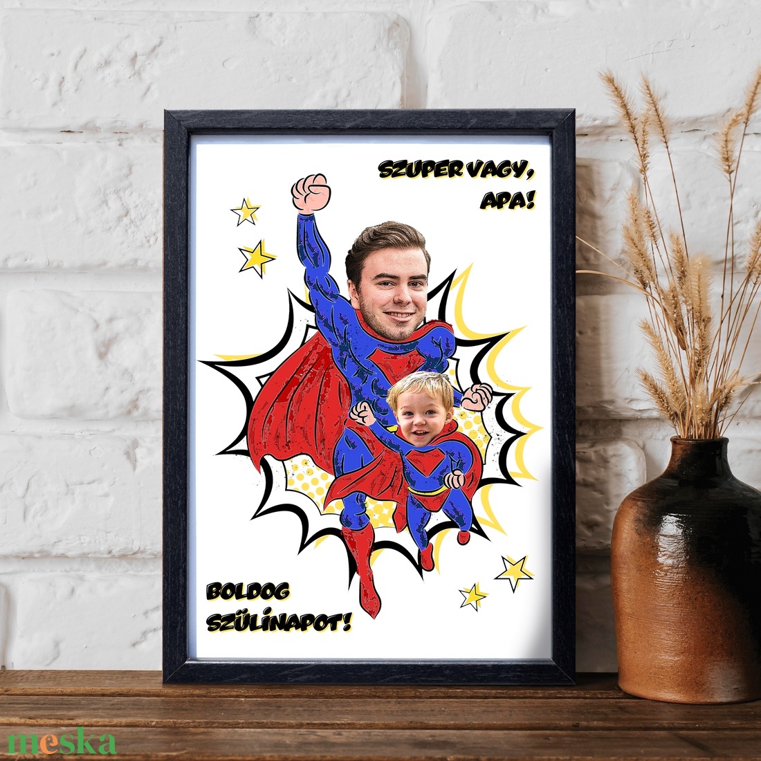 Születésnapi grafika apának - Szuper vagy, Apa! Fotó alapján 1 vagy 2 gyermekkel - digitálisan vagy nyomtatva - A/4  - művészet - grafika & illusztráció - digitális - Meska.hu