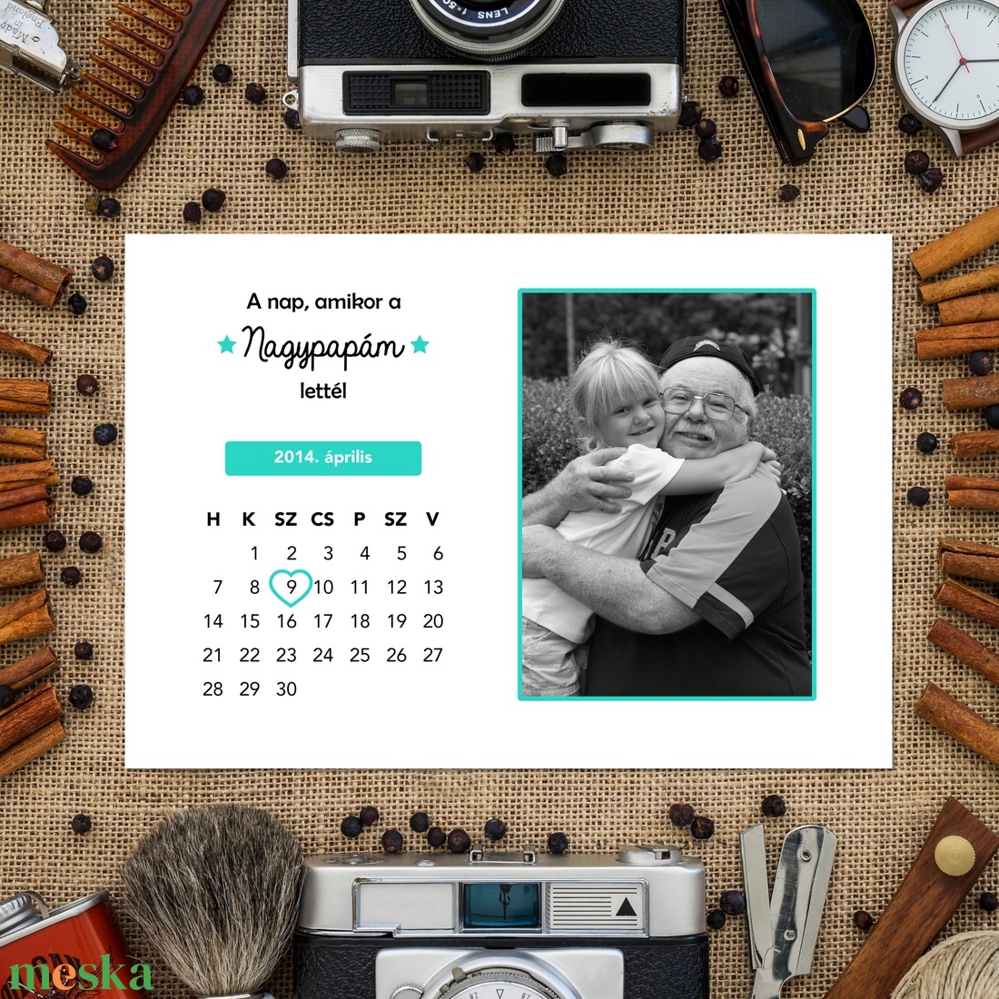 A nap, amikor az Apukám lettél - Szerkeszthető apák napi naptár grafika digitálisan, fotópapíron vagy keretezve - művészet - grafika & illusztráció - digitális - Meska.hu