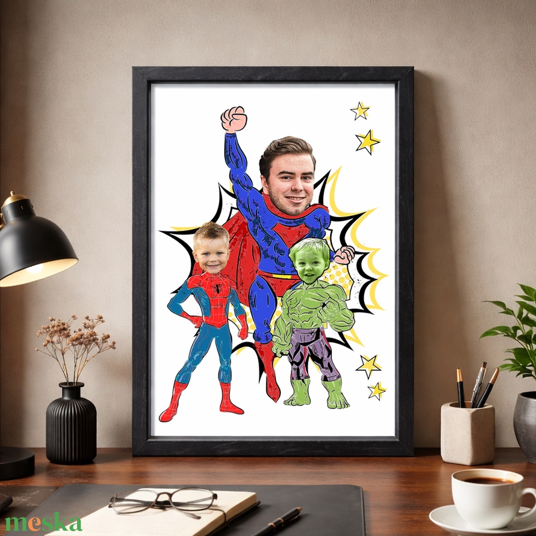 Szuperapa fiaival! Digitálisan vagy fotópapíron (A/4), keretezve - szerkeszthető ajándék - vegyes szereplők - művészet - grafika & illusztráció - digitális - Meska.hu