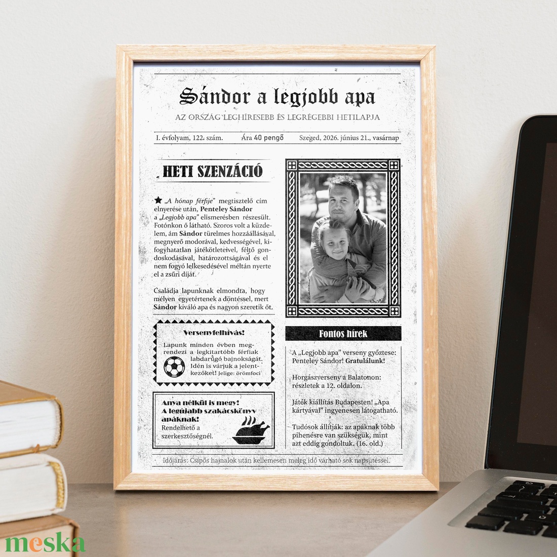 Apa a címlapon! Szerkeszthető hetilap grafika apának fotópapíron (A/4) ajándék apának, apák napjára, a legjobb apának - művészet - grafika & illusztráció - digitális - Meska.hu