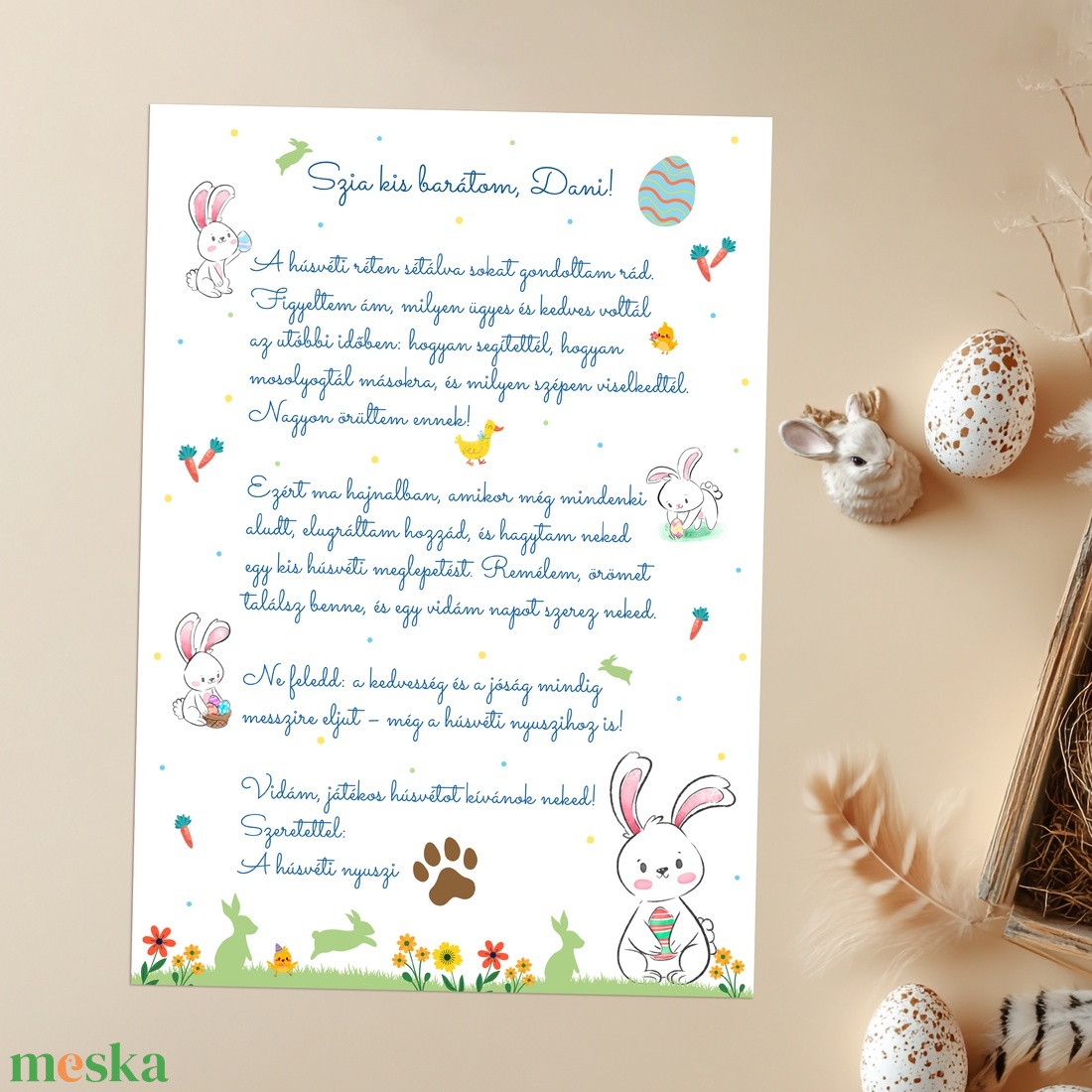 Személyre szóló húsvéti nyuszi levél gyerekeknek � névre szóló, letölthető A/4 print - ünnepi díszek, dekorációk - húsvéti díszek és dekorációk - húsvéti ajándékátadó - Meska.hu
