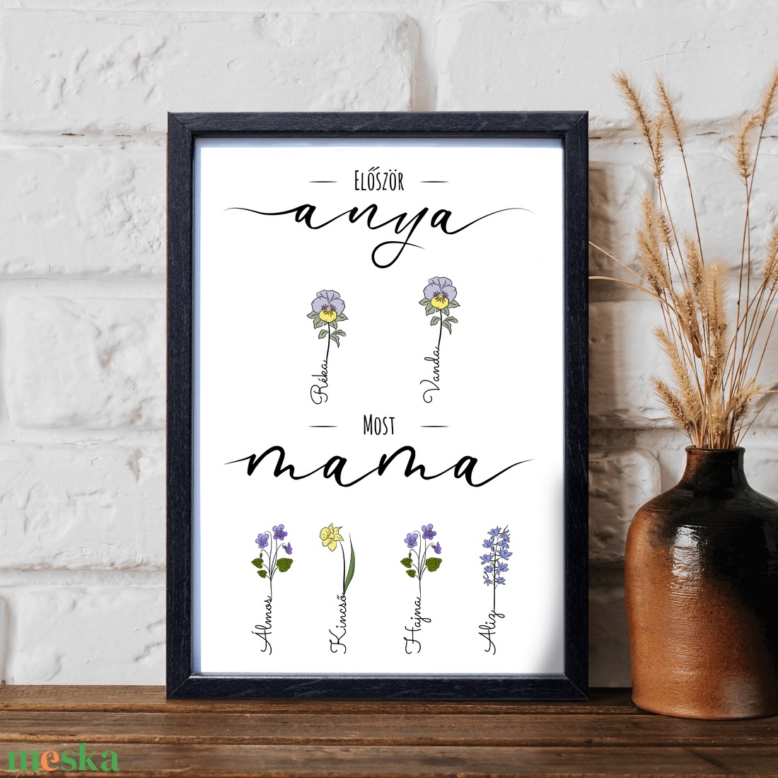 Megható keretezett kép anyák napjára a gyermekektől és az unokáktól - minden virág egy-egy családtagot jelképez! - otthon & életmód - dekoráció - kép & falikép - képkeret - Meska.hu