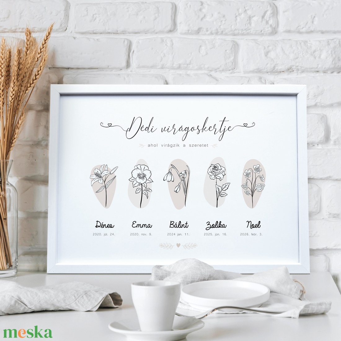 Dédunokák nevei Dédi kertjében - megható anyák napi ajándék grafika (digitálisan, fotópapíron vagy keretezve - A/4) - művészet - grafika & illusztráció - művészi nyomat - Meska.hu