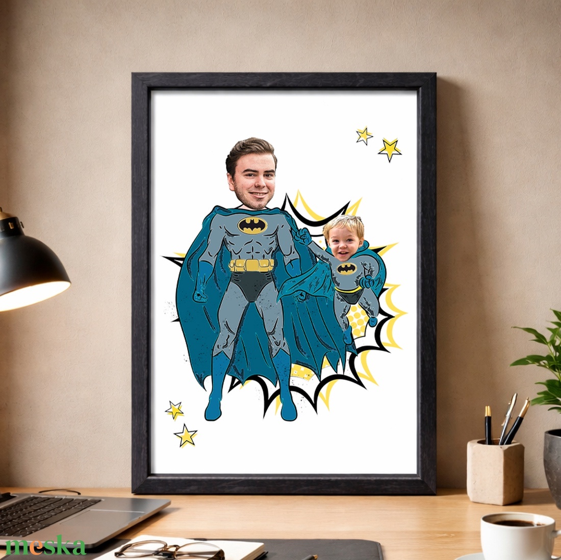 Szuperhősös grafika apának batman és bat gyerek(ek) - digitálisan, fotópapíron vagy keretezve - apák napjára, szülinapra - művészet - grafika & illusztráció - digitális - Meska.hu