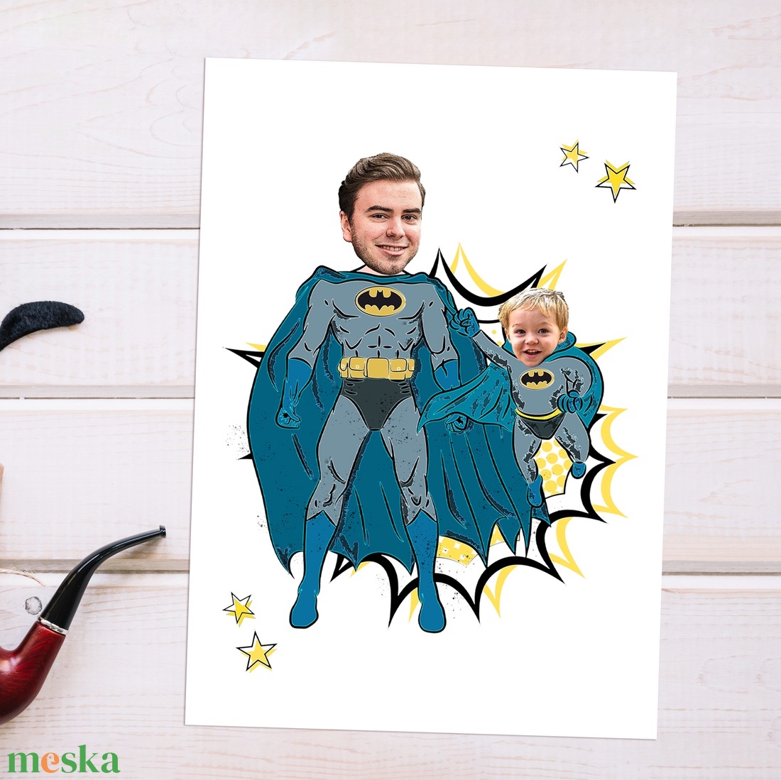 Szuperhősös grafika apának batman és bat gyerek(ek) - digitálisan, fotópapíron vagy keretezve - apák napjára, szülinapra - művészet - grafika & illusztráció - digitális - Meska.hu