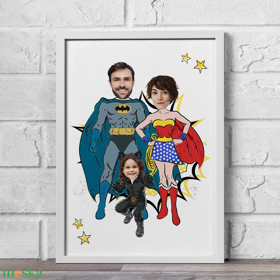 Szupercsalád! Macskalánnyal, Batmannel és Wonder Womannel! Vicces képregény grafika a te fényképeidből. Akár keretezve! - művészet - grafika & illusztráció - digitális - Meska.hu