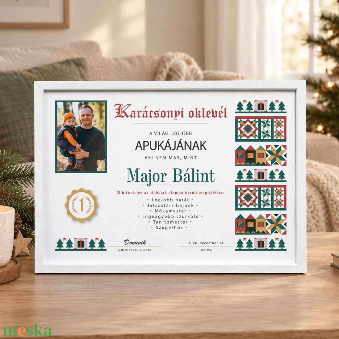 Karácsonyi oklevél a világ legjobb apukájának � személyre szabható grafikus ajándék - digitálisan vagy nyomtatva - otthon & életmód - papír, írószer - oklevél - Meska.hu