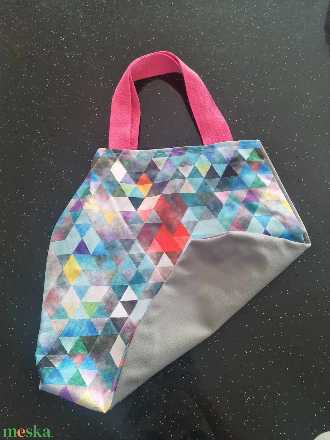 Sínes háromszödes-szürke szatyor - táska & tok - bevásárlás & shopper táska - shopper, textiltáska, szatyor - Meska.hu