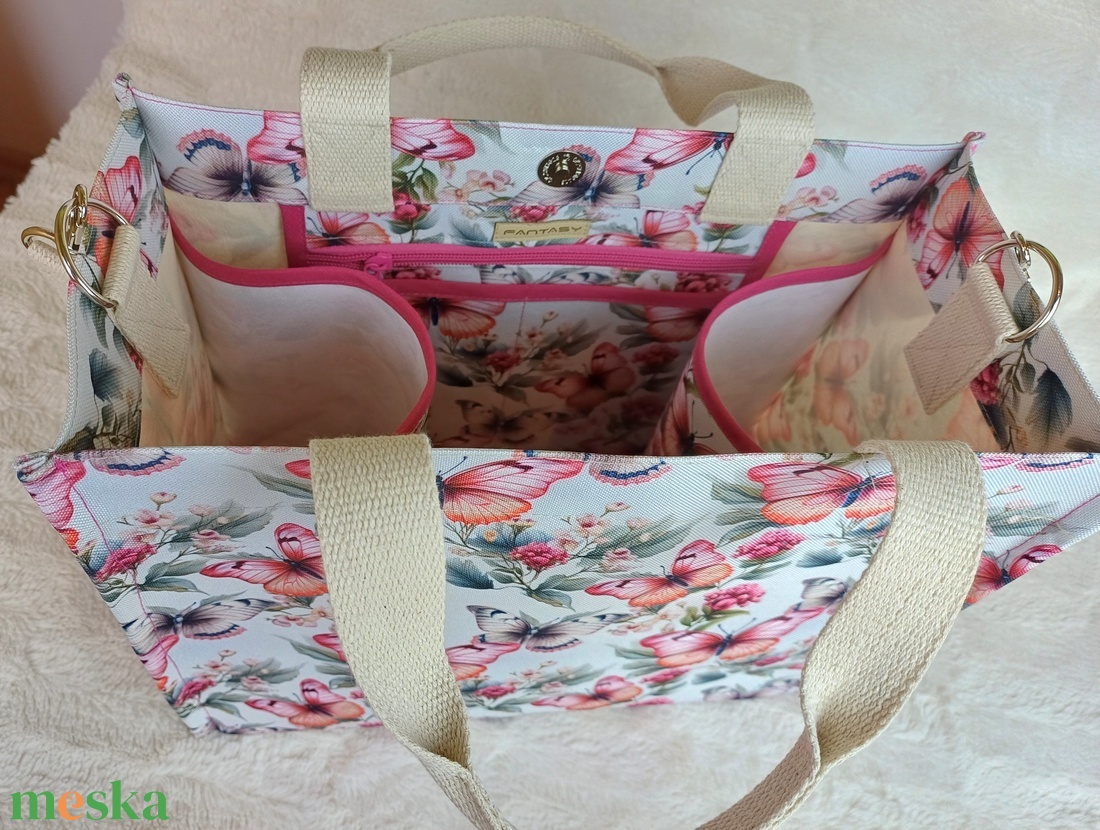 Pillangós  romantikus, shopper, bevásárló, munkábajárós, ebédhordós  kézben és vállon is hordható táska - táska & tok - kézitáska & válltáska - kézitáska - Meska.hu