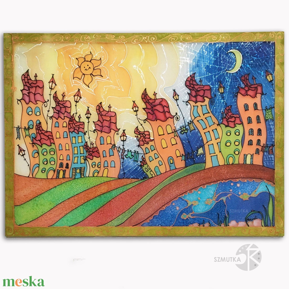 Girbe-gurba házak, vidám, kép, (selyem) festmény - művészet - festmény - festmény vegyes technika - Meska.hu Girbe-gurba házak, vidám, kép, (selyem) festmény - művészet - festmény - festmény vegyes technika - Meska.hu