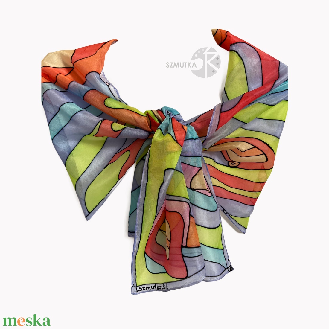 Színes sál, hernyóselyem - kézzel festett - ruha & divat - sál, sapka, kendő - sál - Meska.hu