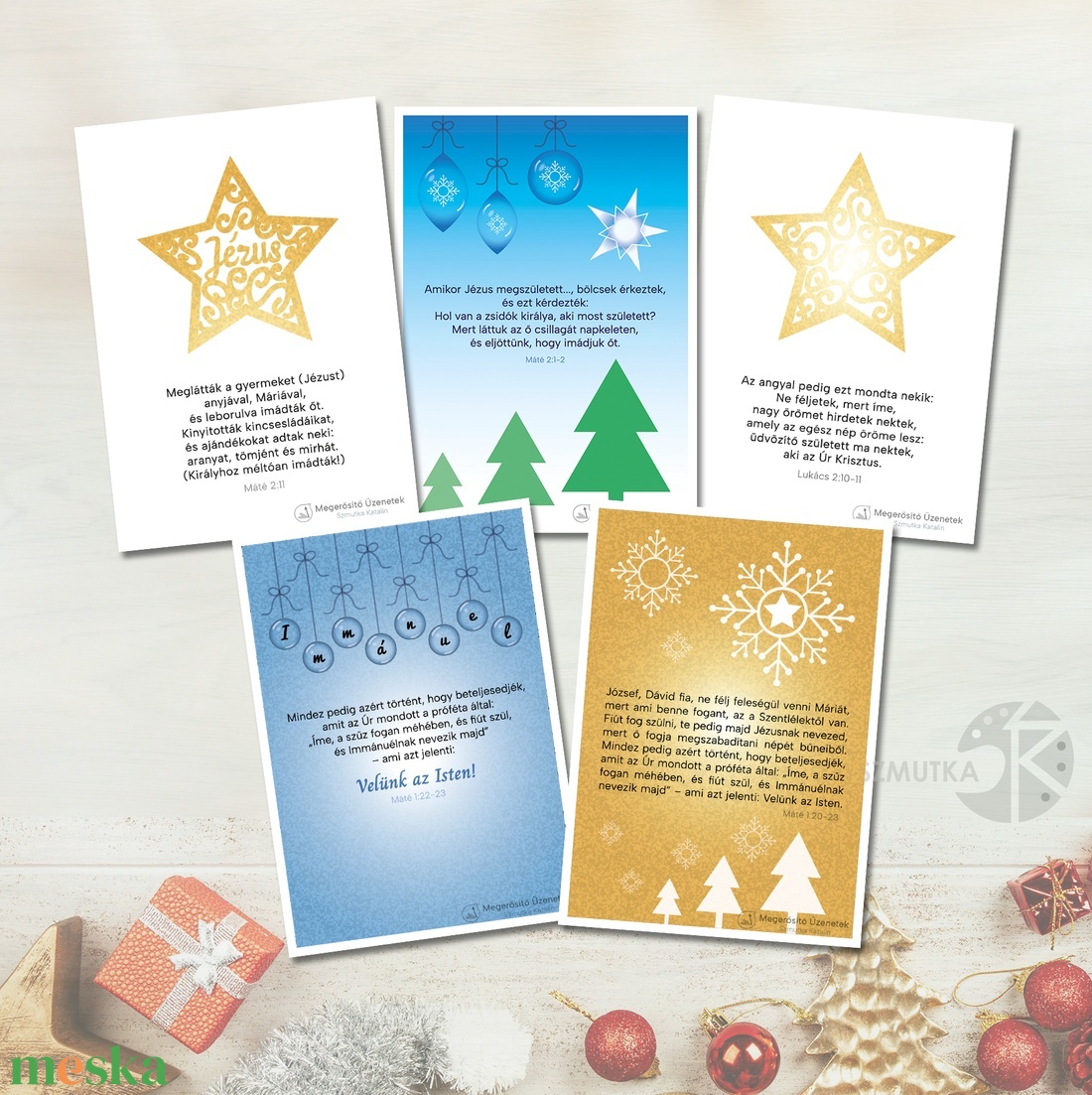 5db-os Karácsonyi lap csomag, képeslap, ajándékkísérő, igés - otthon & életmód - vallás - házi áldás - Meska.hu