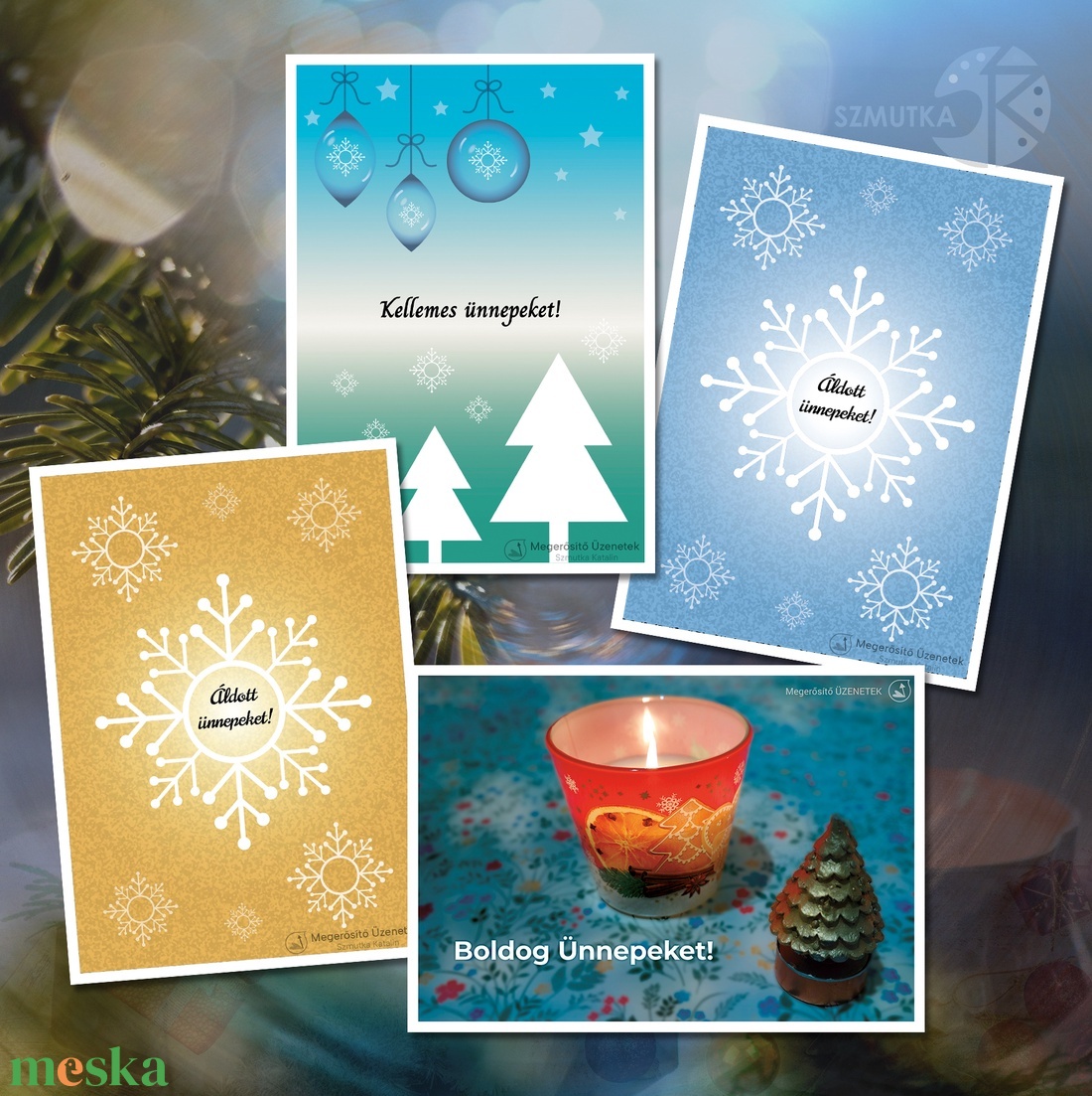 4 db-os Karácsonyi lap, képeslap, ajándékkísérő csomag - otthon & életmód - papír, írószer - ajándékozás kellékei - képeslap, üdvözlőlap - Meska.hu