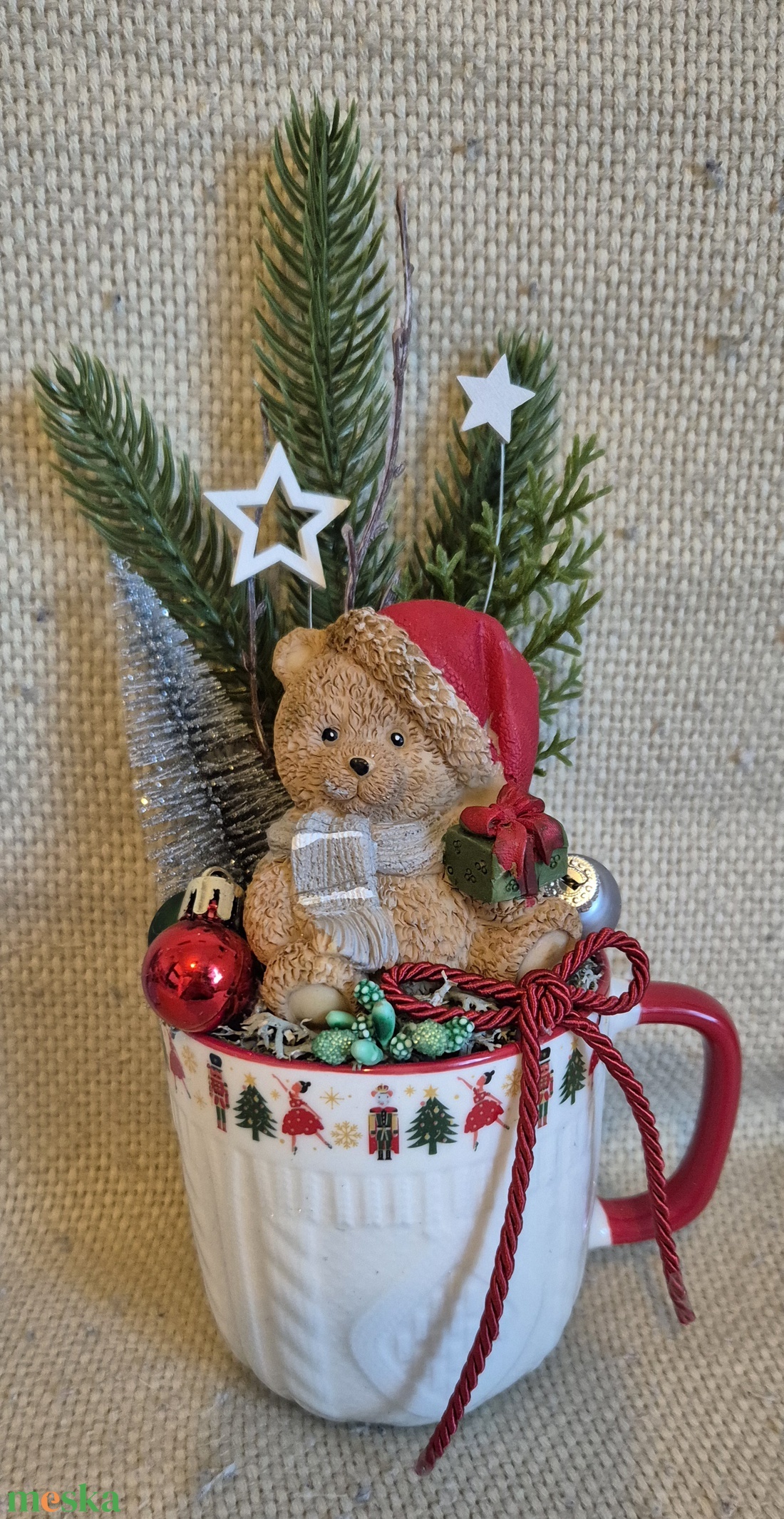 Karácsonyi macis bögre - karácsony - adventi díszek - adventi asztaldísz - Meska.hu