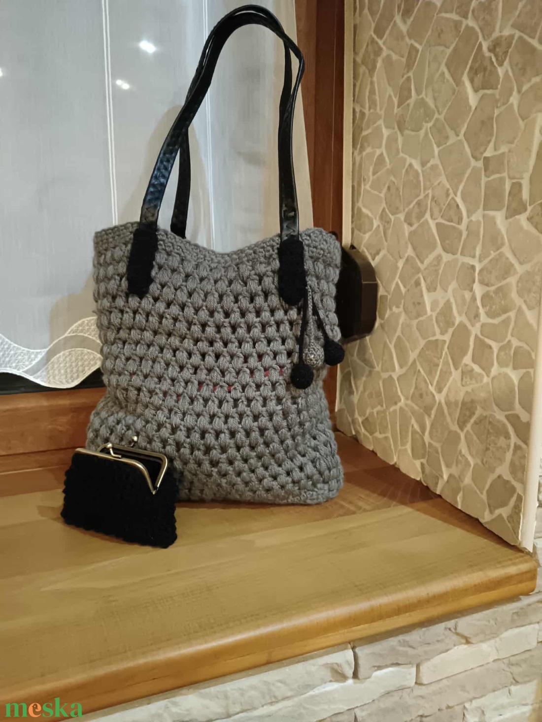 Női horgolt táska pénztárcával  - táska & tok - bevásárlás & shopper táska - shopper, textiltáska, szatyor - Meska.hu