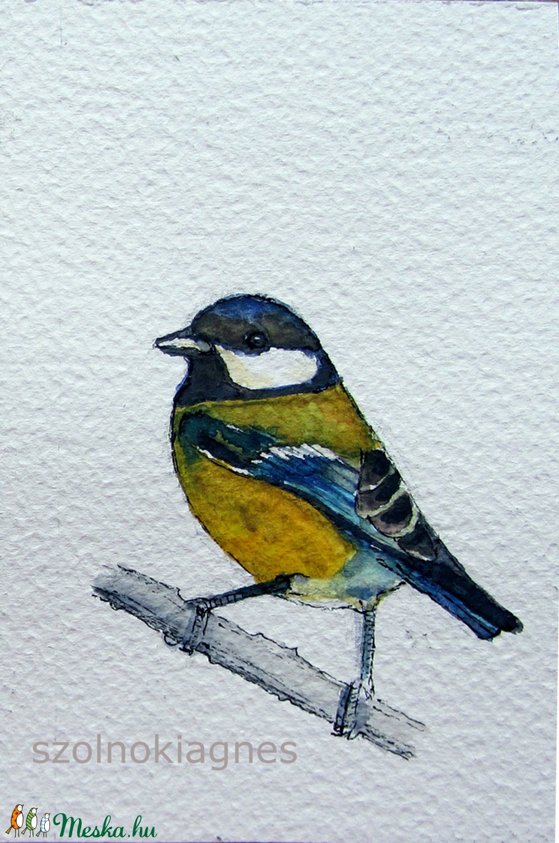 Kékcinke, széncinke, barátcinege - akvarell madárkák, cinke sorozat -  - Meska.hu